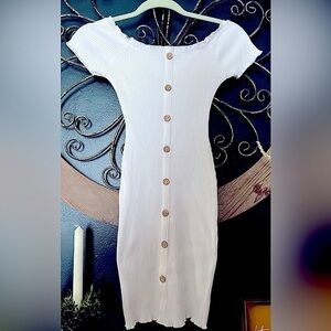 White button down short sleeve bodycon mini dress, size M